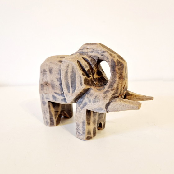 Image 1 of 1970s Wooden Elephant Statue Wood Carving Lawk