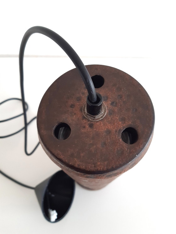 Image 1 of Brown Ceramic Pottery Vintage Brutalist Pendant Lamp
