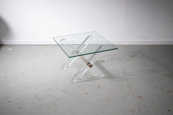 Image 1 of Glass, Lucite and Brass side table