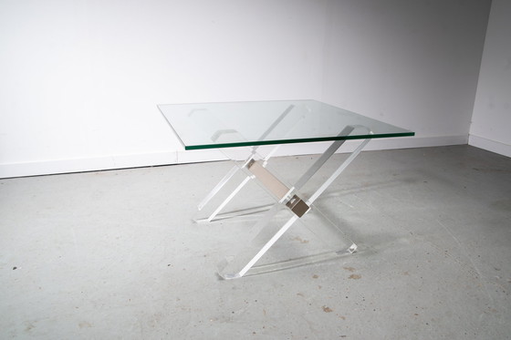 Image 1 of Glass, Lucite and Brass side table