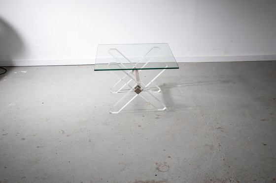 Image 1 of Glass, Lucite and Brass side table