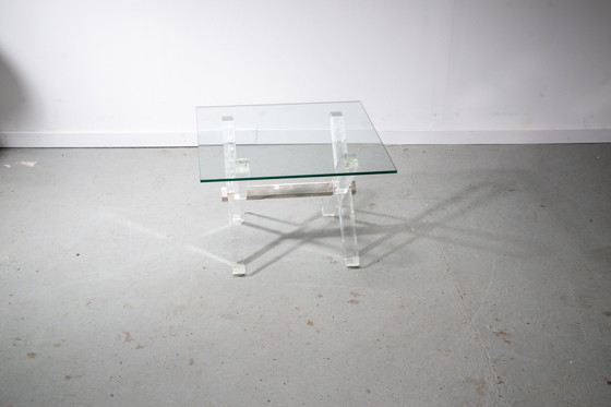 Image 1 of Glass, Lucite and Brass side table