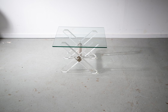 Image 1 of Glass, Lucite and Brass side table