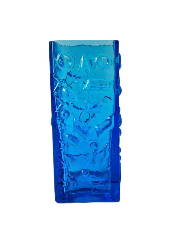 Image 1 of Eneryda Glasbruk - Square Blue Vase With Geometric Decor