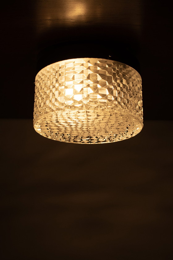 Image 1 of Model 6 New Old Stock ceiling light with geographic glass pattern