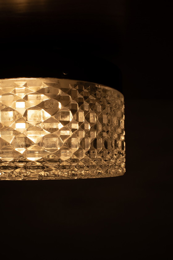 Image 1 of Model 6 New Old Stock ceiling light with geographic glass pattern