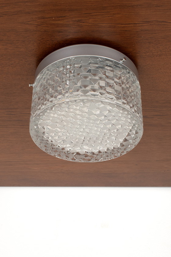 Image 1 of Model 6 New Old Stock ceiling light with geographic glass pattern