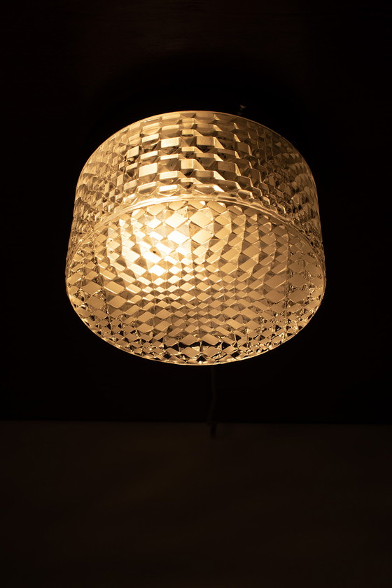 Image 1 of Model 6 New Old Stock ceiling light with geographic glass pattern