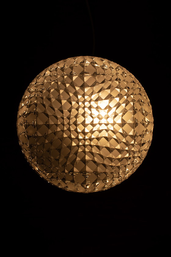 Image 1 of Model 6 New Old Stock ceiling light with geographic glass pattern