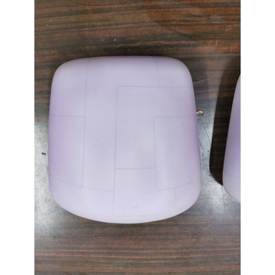 Image 1 of Pair of vintage white opal glass sconces with purple shades, 1950