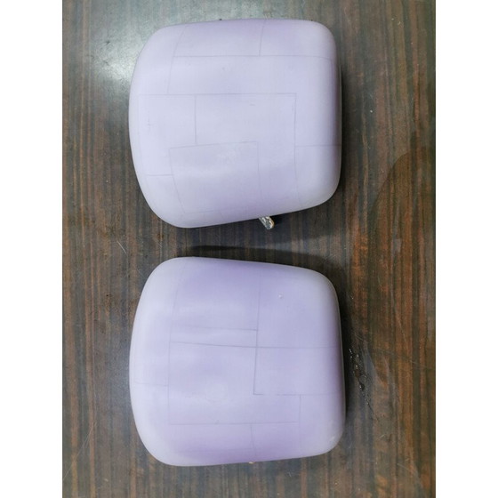 Image 1 of Pair of vintage white opal glass sconces with purple shades, 1950