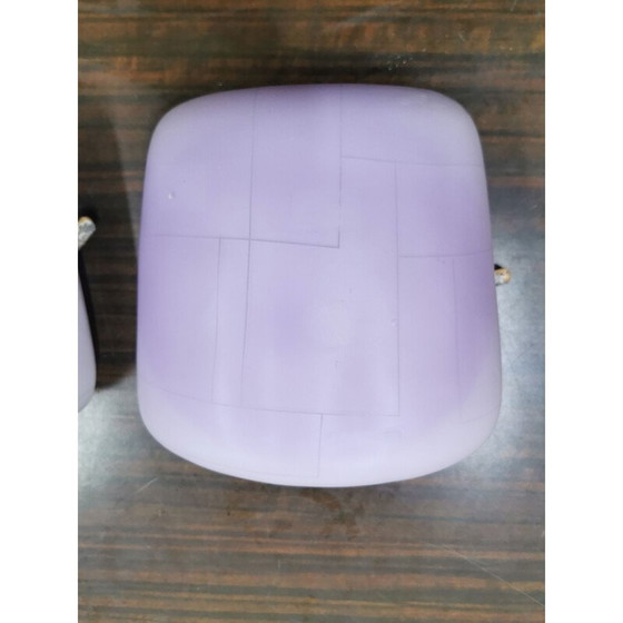 Image 1 of Pair of vintage white opal glass sconces with purple shades, 1950