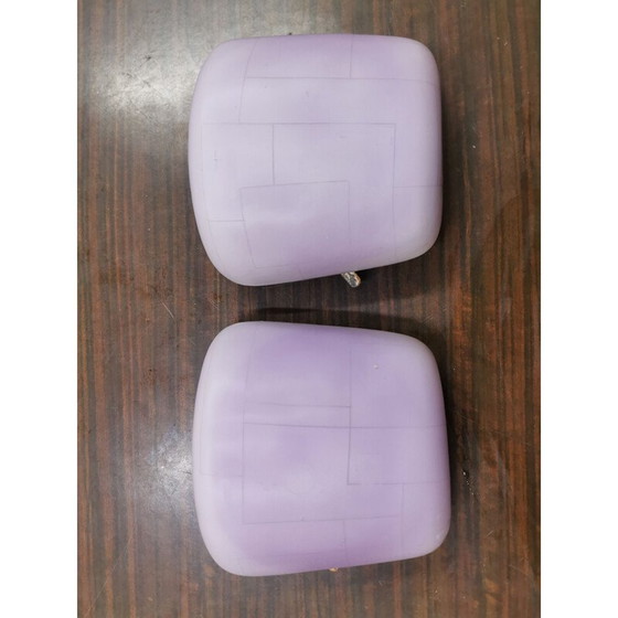 Image 1 of Pair of vintage white opal glass sconces with purple shades, 1950