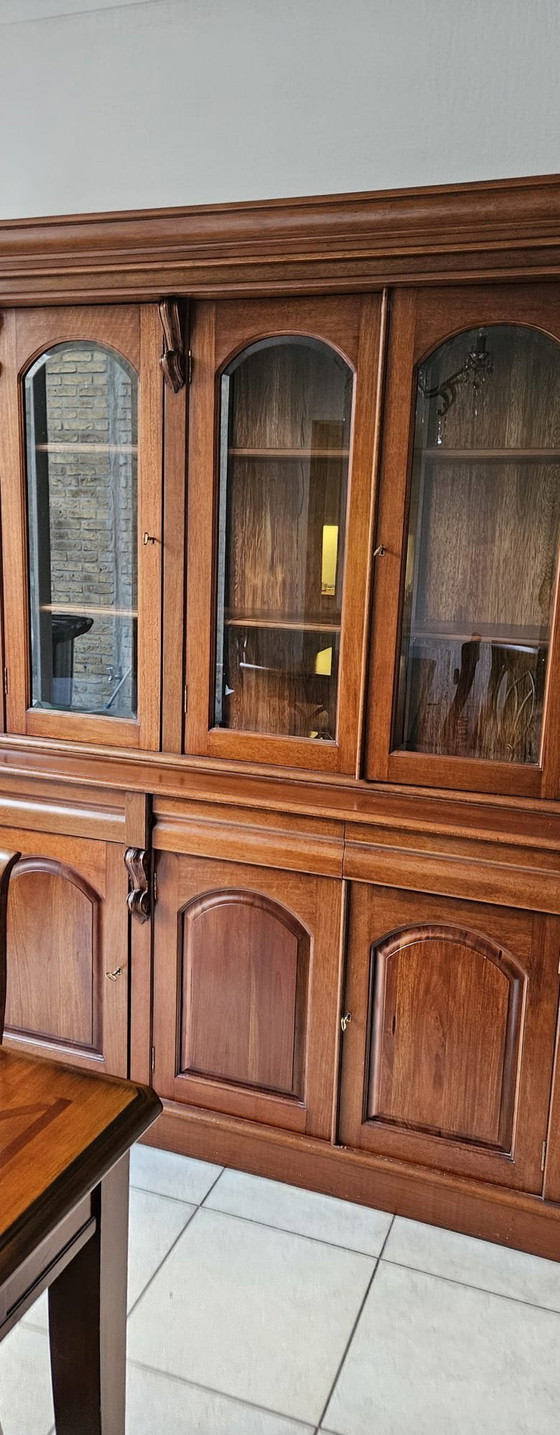 Image 1 of Oak Mahogany Display Case And 6-Person Dining Table With Chairs