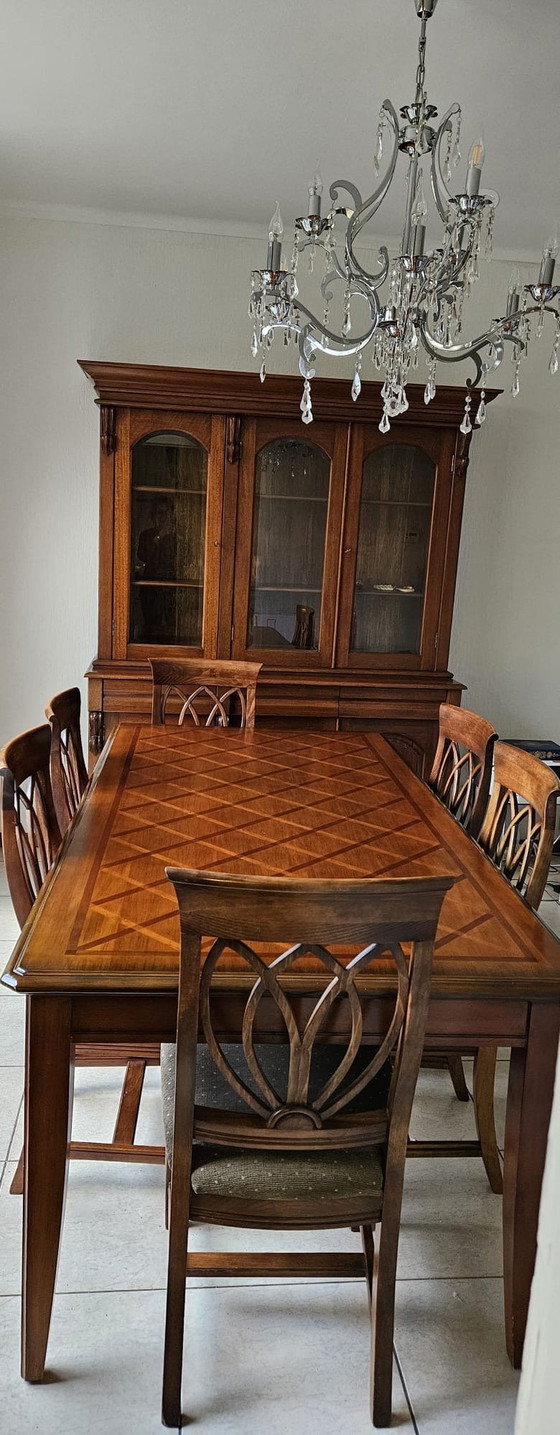 Image 1 of Oak Mahogany Display Case And 6-Person Dining Table With Chairs