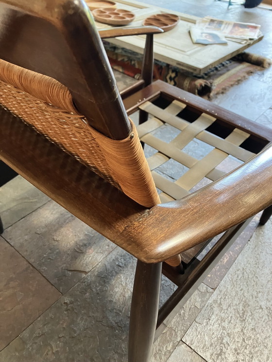 Image 1 of Mid - Century Scandinavian Teak Lounge Chair with Wicker Back Circa 1950S