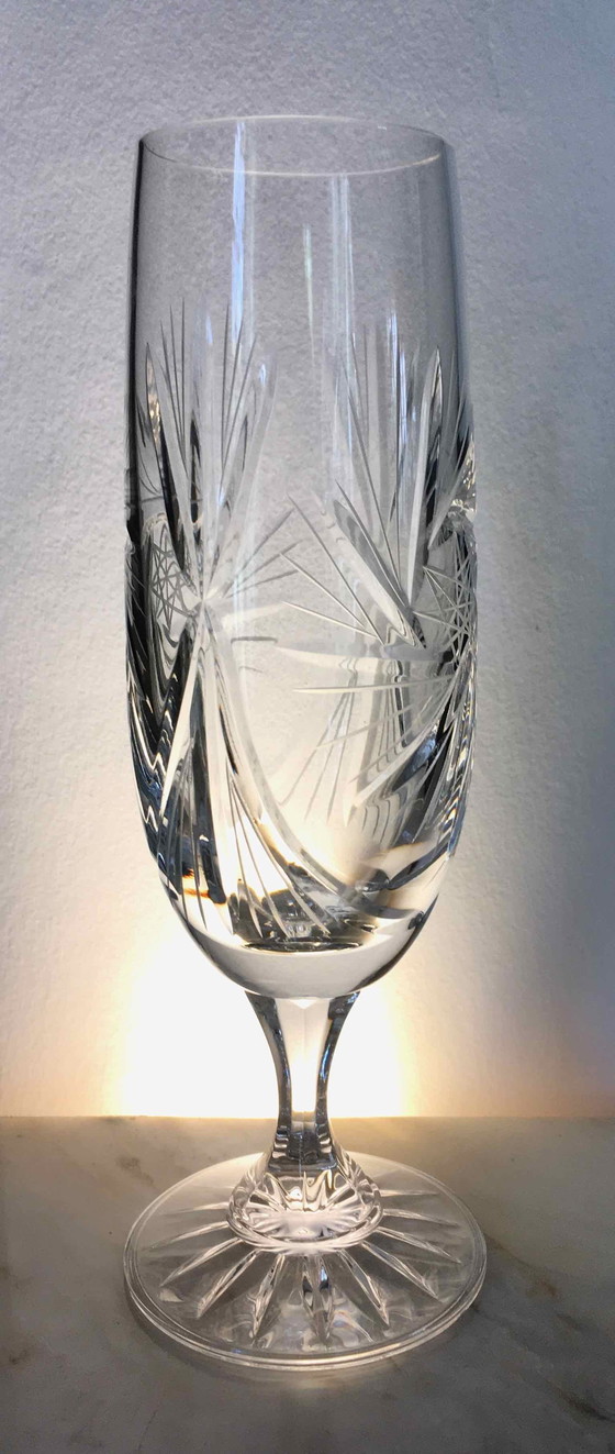 Image 1 of Set Of 7 Cut Crystal Champagne Flutes