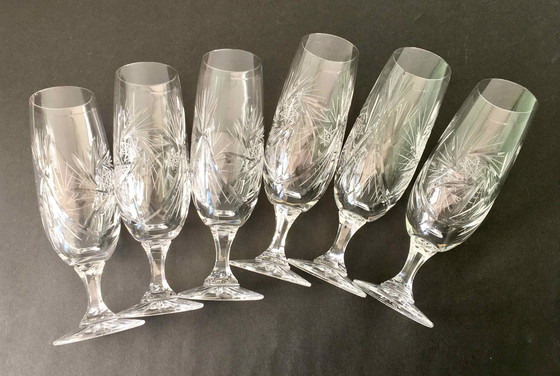 Image 1 of Set Of 7 Cut Crystal Champagne Flutes