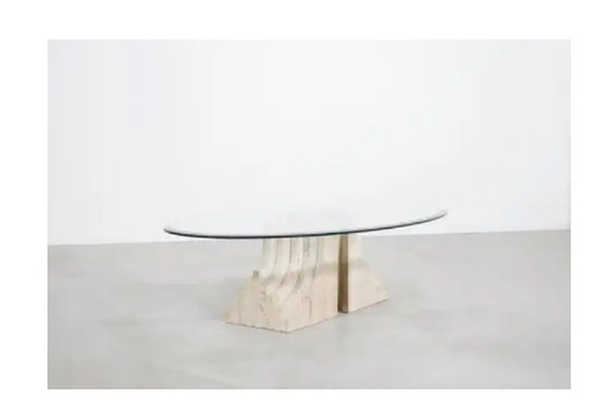 Image 1 of Sculptural Glass and Travertine Coffee Table