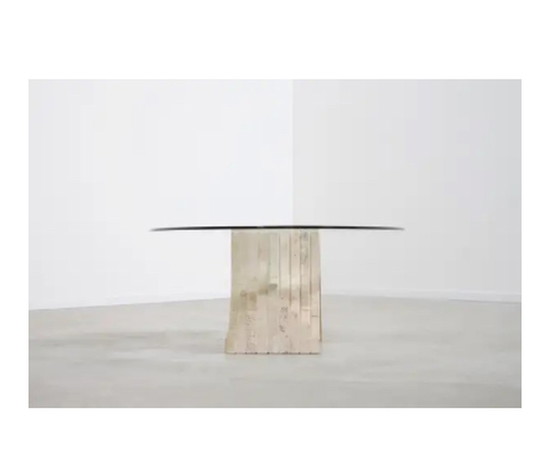 Image 1 of Sculptural Glass and Travertine Coffee Table