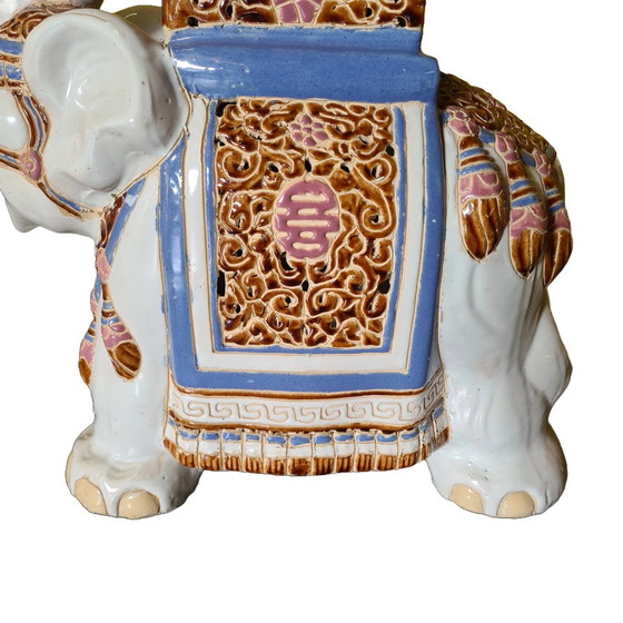 Image 1 of Vintage Ceramic Elephant Plant Table 1970s