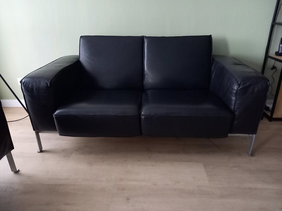 Image 1 of 2X Harvink Black Leather Sofa