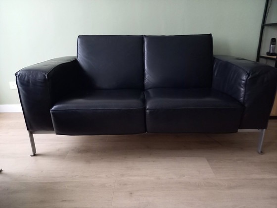 Image 1 of 2X Harvink Black Leather Sofa