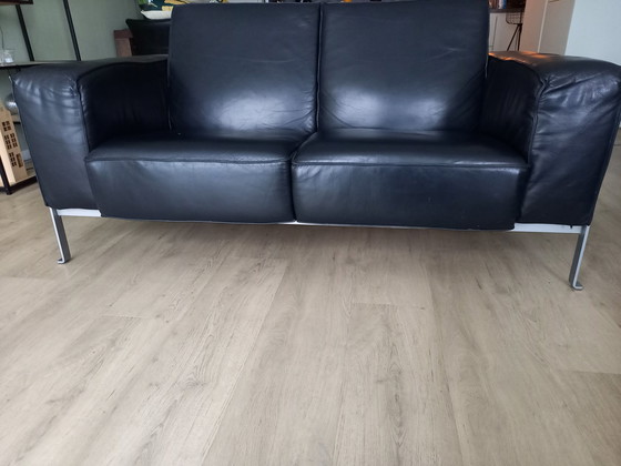 Image 1 of 2X Harvink Black Leather Sofa