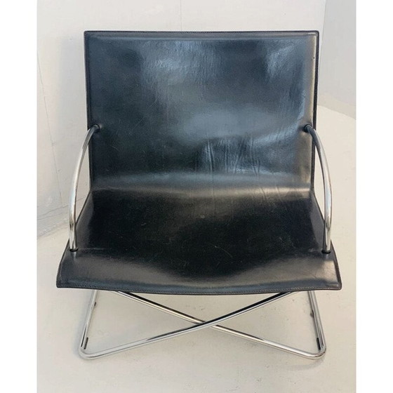Image 1 of Pair of vintage black leather armchairs Italy 1970s