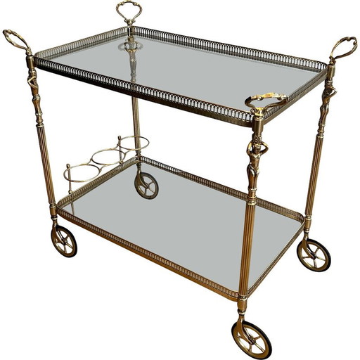 Vintage brass rolling table with cherub decorations, France 1940