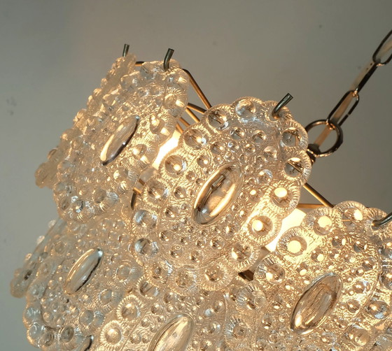 Image 1 of 3-tier PENDANT LIGHT with 29 oval glass discs graewe chandelier 1960s