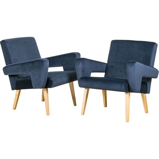 Pair of vintage velvet armchairs from Jitona, Czechoslovakia 1960s