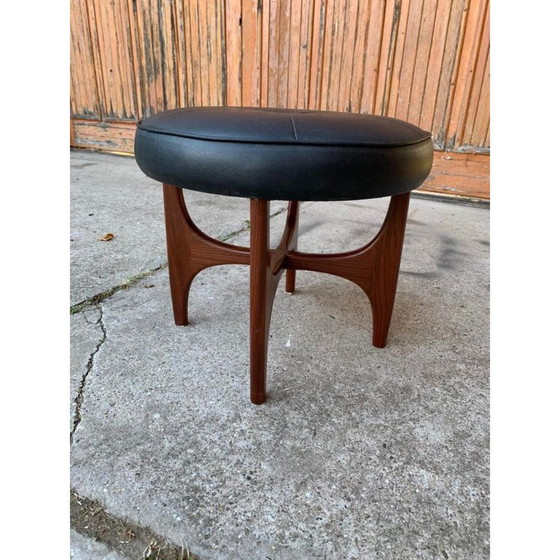 Image 1 of Mid-century Danish teak and leather ottoman by Kofod Larsen for G-Plan, 1960s