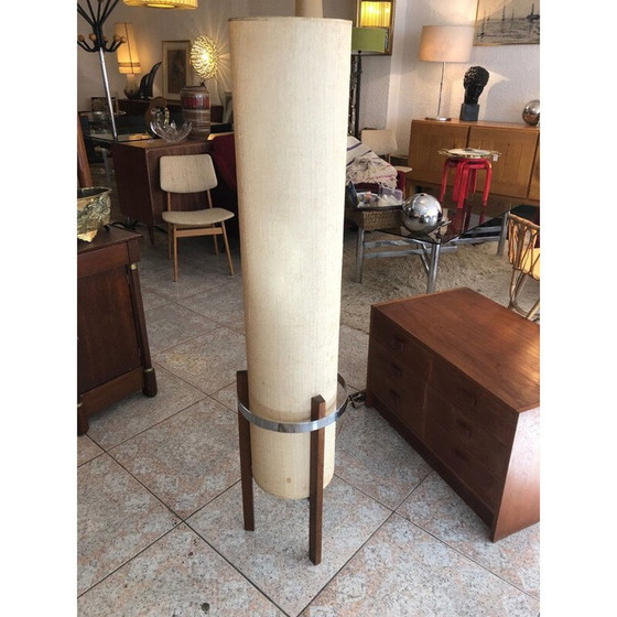 Image 1 of Scandinavian vintage floorlamp in beige canvas and rosewood 1960