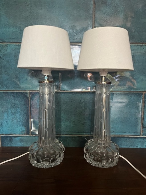 2x Carl Fagerlund glass table lamps Orrefors by