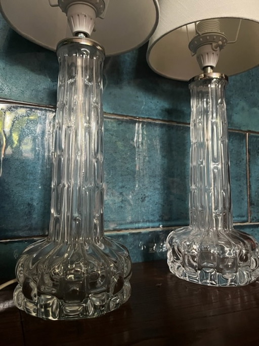 2x Carl Fagerlund glass table lamps Orrefors by