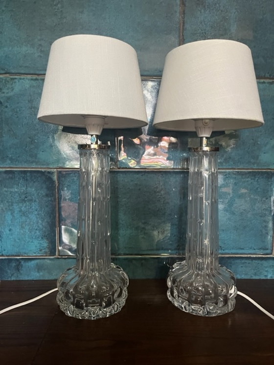 Image 1 of 2x lampes de table en verre Carl Fagerlund Orrefors by