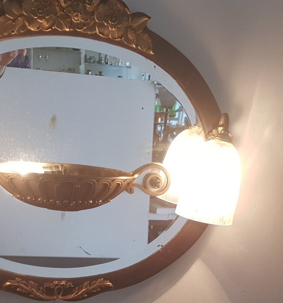 Image 1 of Art Nouveau Wooden Illuminated Mirror