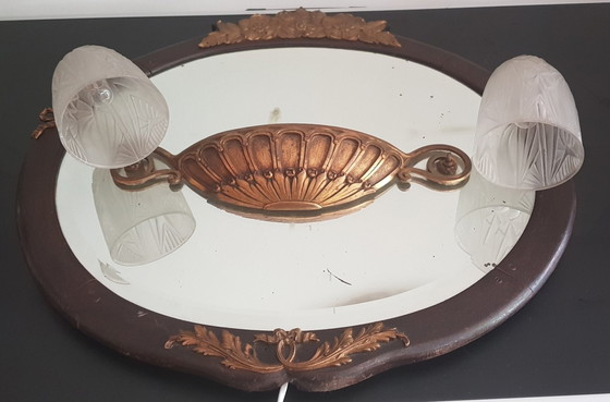 Image 1 of Art Nouveau Wooden Illuminated Mirror