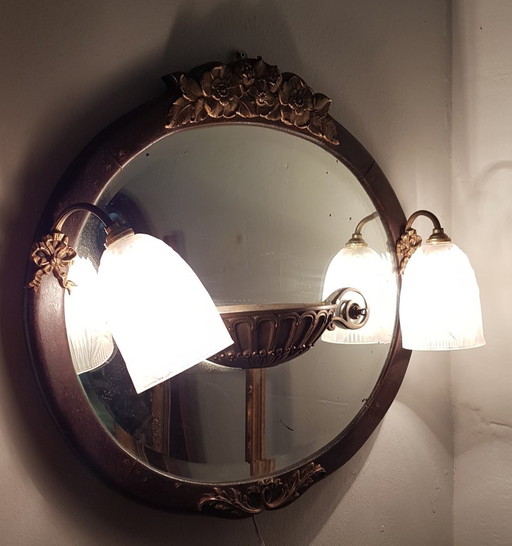 Art Nouveau Wooden Illuminated Mirror