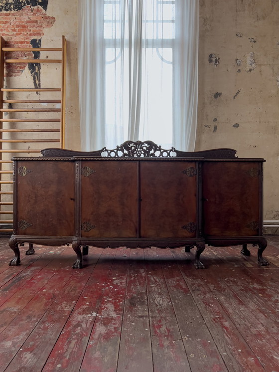 Image 1 of Cassettiera vintage in rovere e noce con piedini, 1920-1930