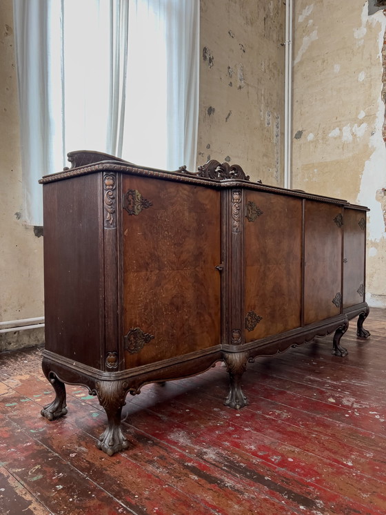 Image 1 of Cassettiera vintage in rovere e noce con piedini, 1920-1930