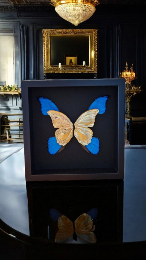 Real Butterflies Mounted And Gilded With 23Ct Gold - Taxidermy Artwork In Frame