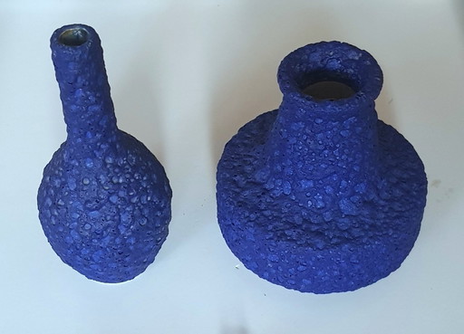 2X Fat Lava Ceramic Vases In Royal Blue