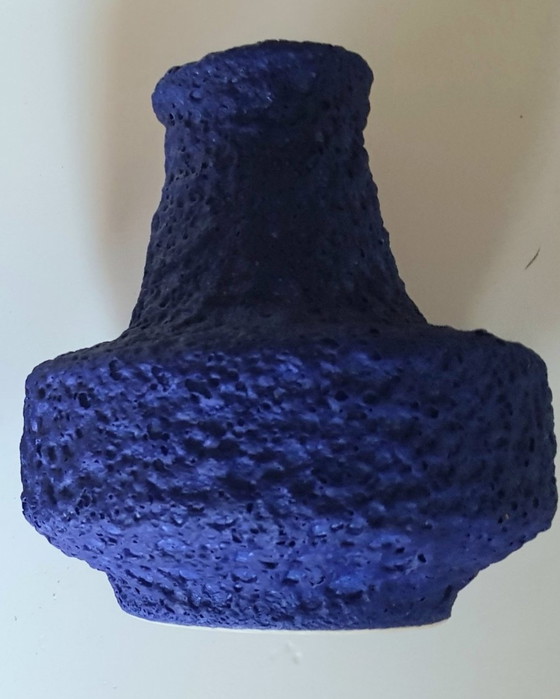 Image 1 of 2X Fat Lava Ceramic Vases In Royal Blue