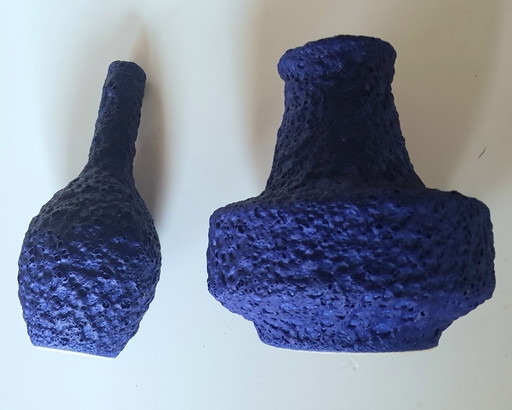 2X Fat Lava Ceramic Vases In Royal Blue