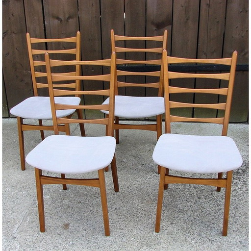 Set of 4 wood and fabric vintage chairs, 1960s