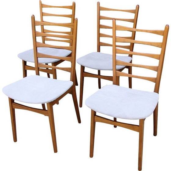 Image 1 of Set of 4 wood and fabric vintage chairs, 1960s