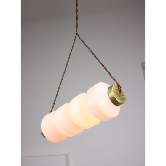 Image 1 of Mid-century opaline and brass pendant lamp