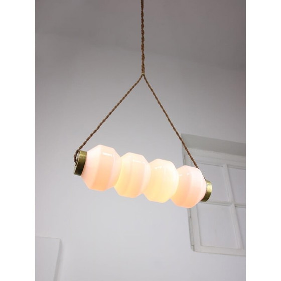 Image 1 of Mid-century opaline and brass pendant lamp